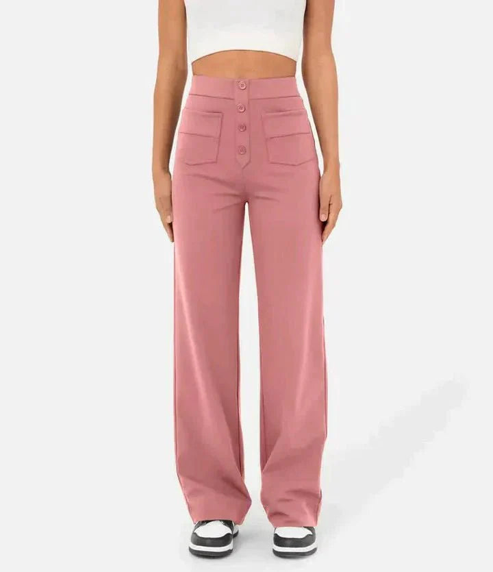 Haru | Women's High Waisted Button Front Wide Leg Pants