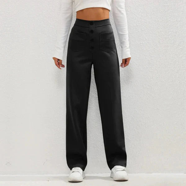 Haru | Women's High Waisted Button Front Wide Leg Pants