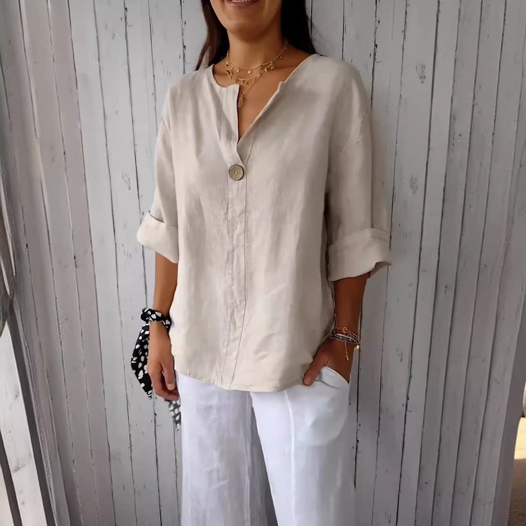 Charina | Women's V Neck Blouse with One Button