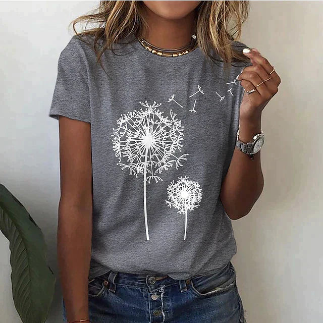 Maya | Women's Crew Neck Short Sleeve T-Shirt with Dandelion Print