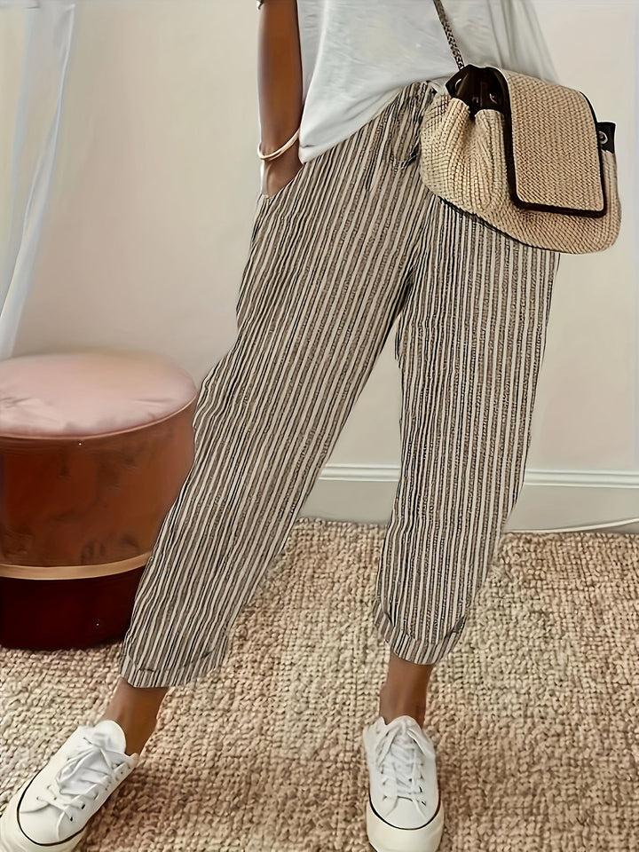 Jordana | Women's Striped Loose Fit Pants with Folded Hem
