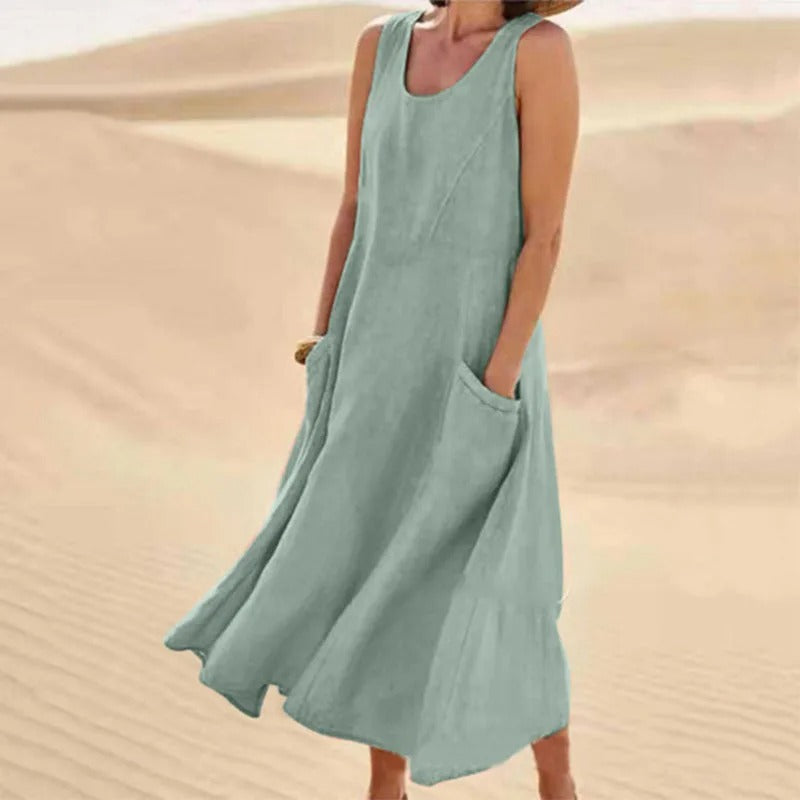 Ara | Women's Sleeveless Linen Summer Dress with Pockets