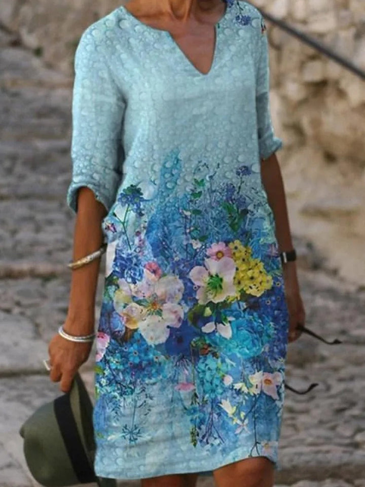 Danielle | Women's Printed A Line Midi Dress with Half Sleeves