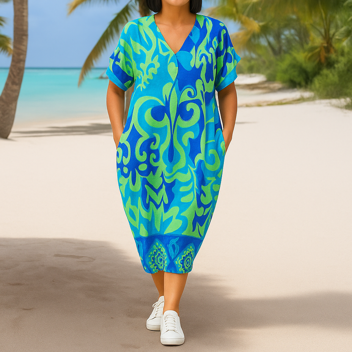 Elizabeth | Women's Flowing Printed V Neck Midi Dress