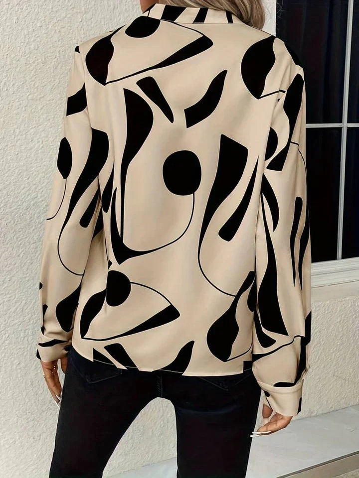 Dolce | Women's Long Sleeves Geometric Print V-Neck Blouse