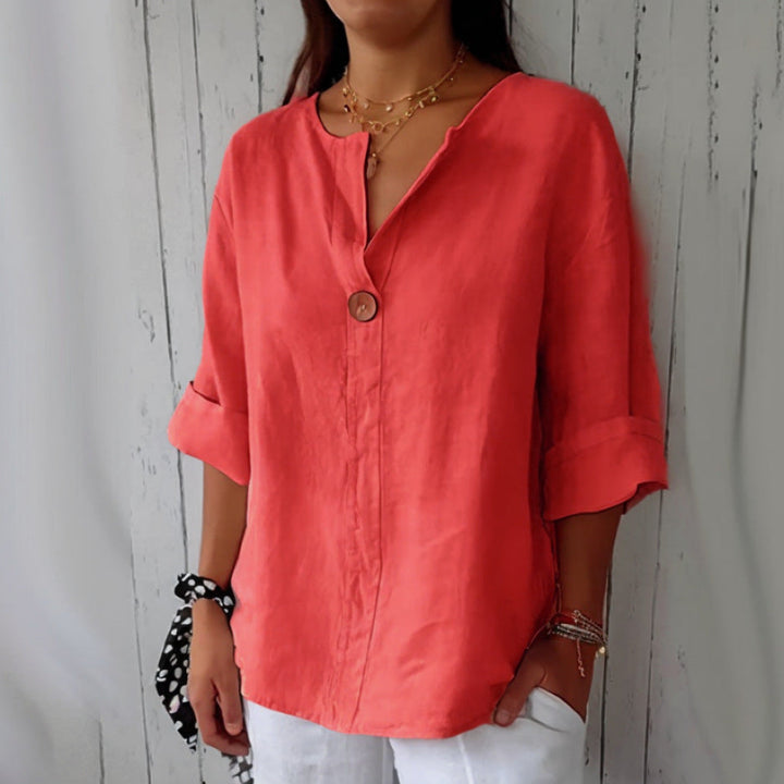 Charina | Women's V Neck Blouse with One Button