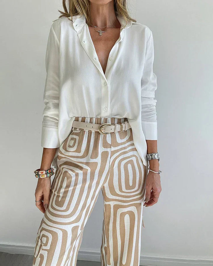 Callista | Women's Printed Two Piece Outfit with Wide Leg Trousers