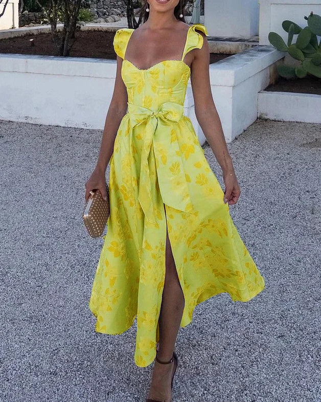 Darlene | Women's Butterfly Sleeve Floral Dress with Front Bow Tie