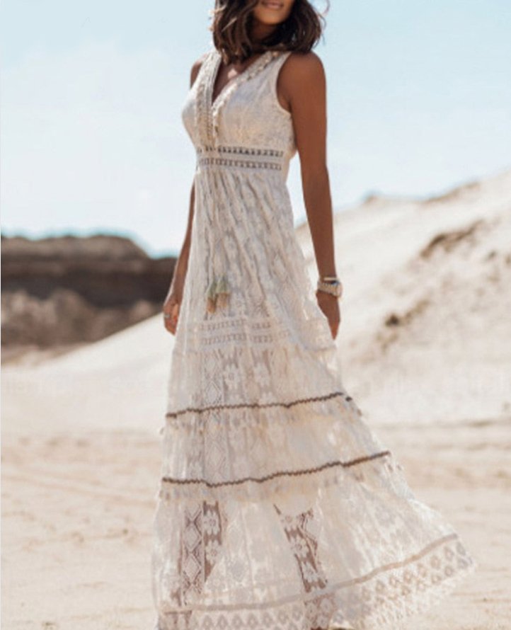 Calliope | Women's V-Neck Embroidered Bohemian Lace Dress