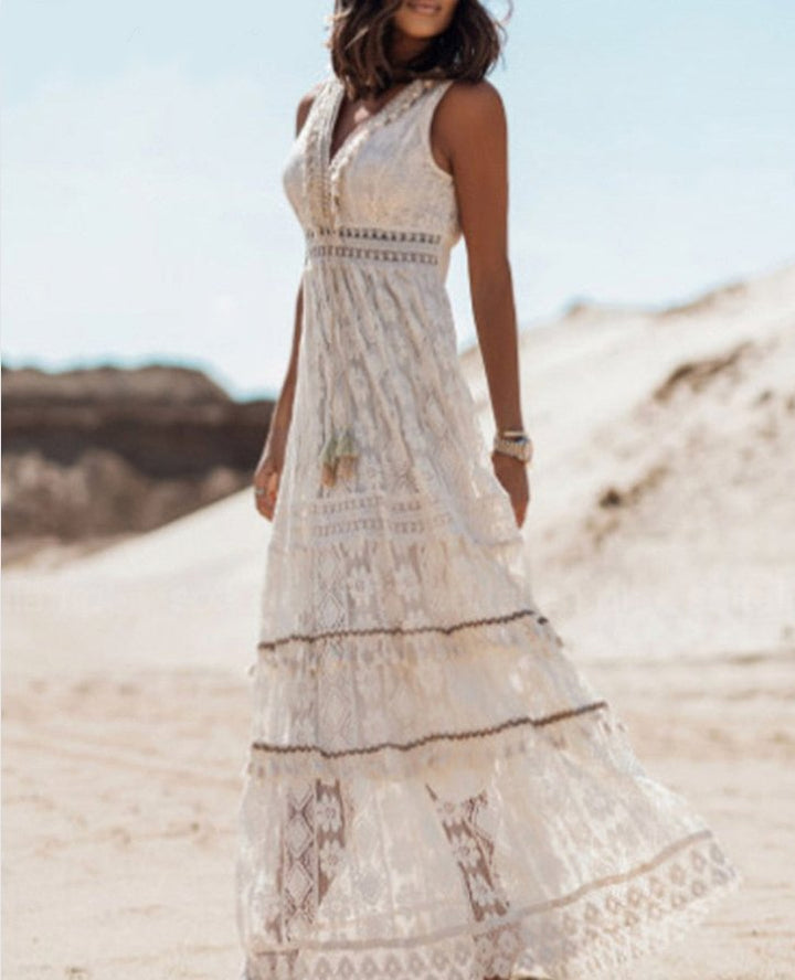 Calliope | Women's V-Neck Embroidered Bohemian Lace Dress