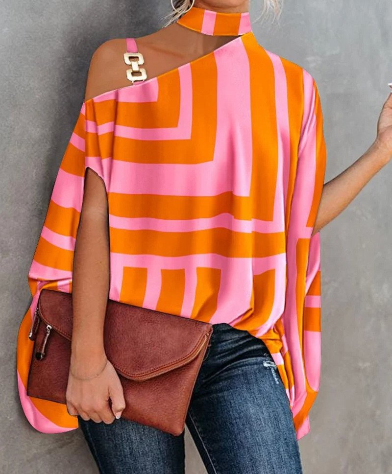 Megan | Women's One Shoulder Geometric Print Blouse