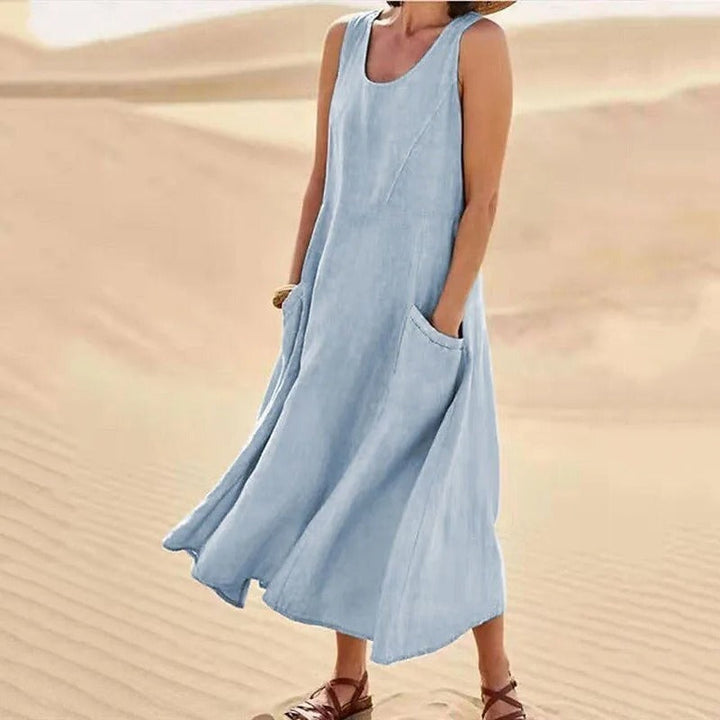 Ara | Women's Sleeveless Linen Summer Dress with Pockets