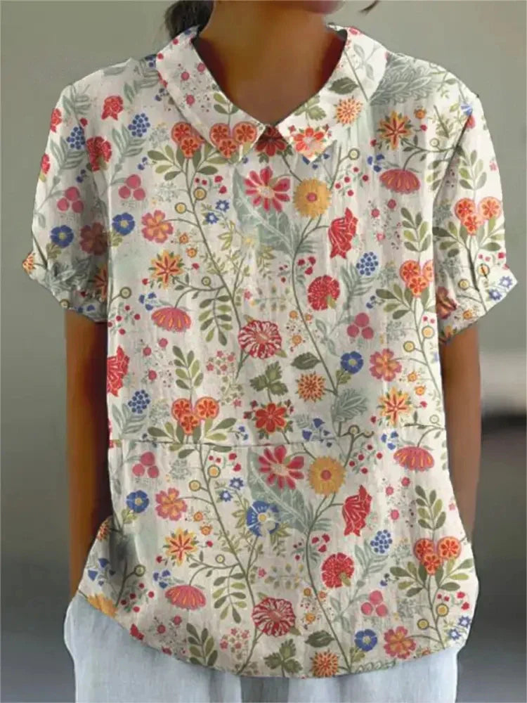 Elara | Women’s Floral Short Sleeve Blouse with Collar