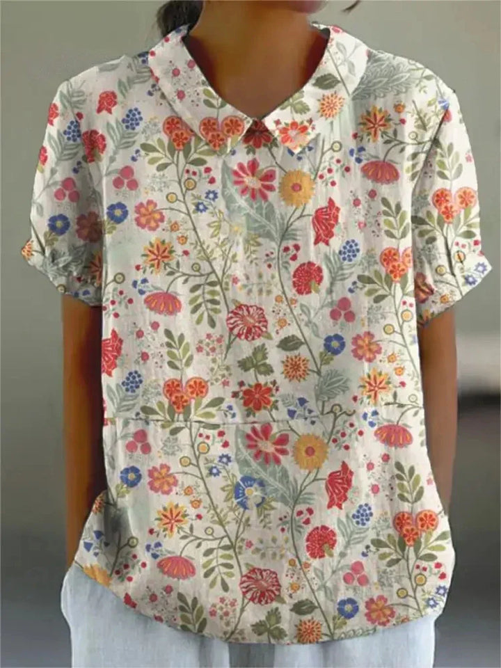 Elara | Women’s Floral Short Sleeve Blouse with Collar