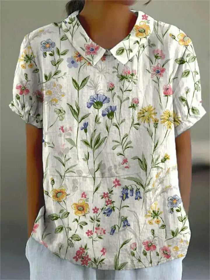 Elara | Women’s Floral Short Sleeve Blouse with Collar