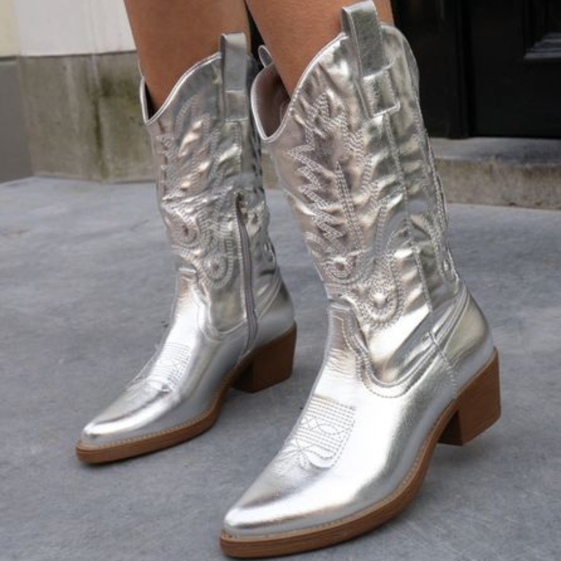 Marisca | Women's Metallic Western Knee High Boots with Zipper