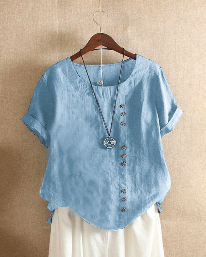 Evelyn | Women's Asymmetrical Hem Short Sleeve Blouse