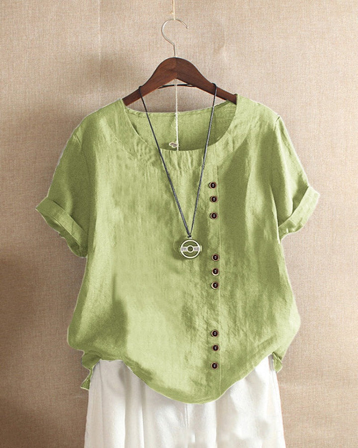 Evelyn | Women's Asymmetrical Hem Short Sleeve Blouse