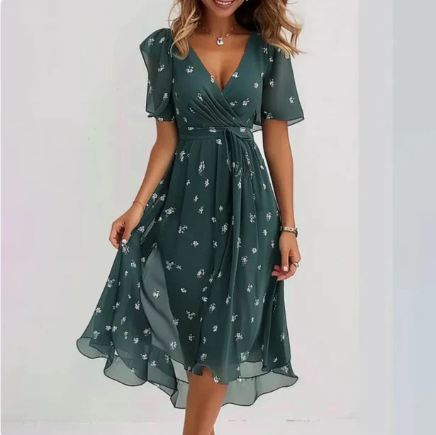 Elisse | Women's Elegant V Neck Wrap Midi Dress