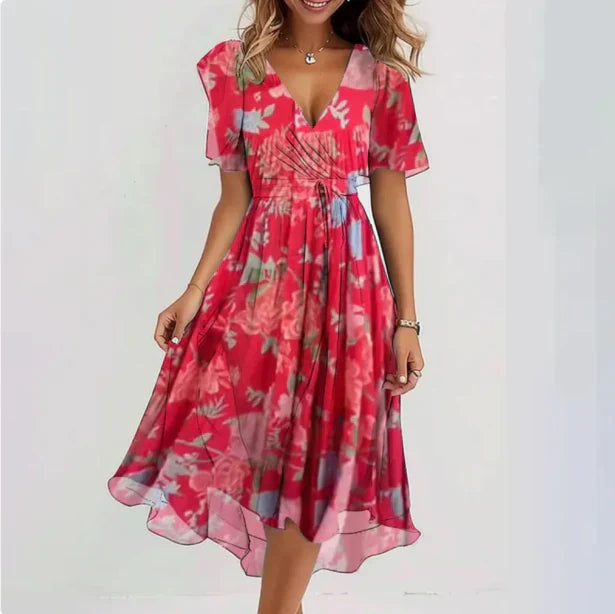 Elisse | Women's Elegant V Neck Wrap Midi Dress