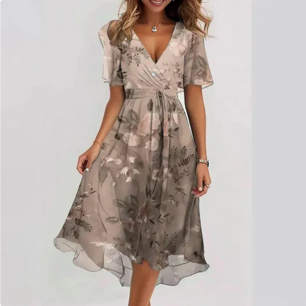 Elisse | Women's Elegant V Neck Wrap Midi Dress