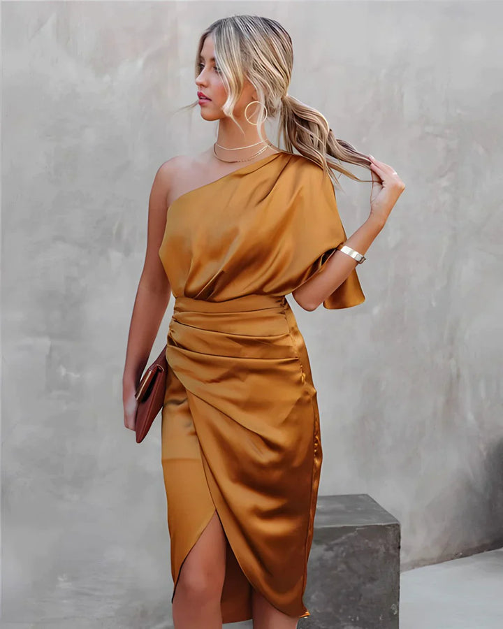 Dana | Women's One-Shoulder Midi Dress with Asymmetrical Hem