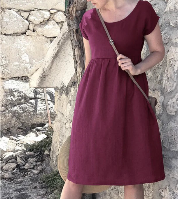 Quinn | Women's Short Sleeve Summer Midi Dress with Pockets
