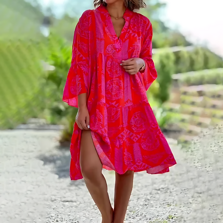 Zia | Women's V Neck Tiered Dress with Bell Sleeves
