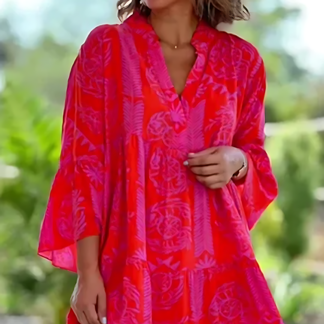 Zia | Women's V Neck Tiered Dress with Bell Sleeves