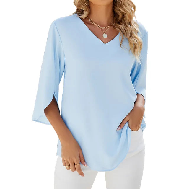 Phoebe | Women's Casual V-Neck 3/4 Sleeve Summer Blouse