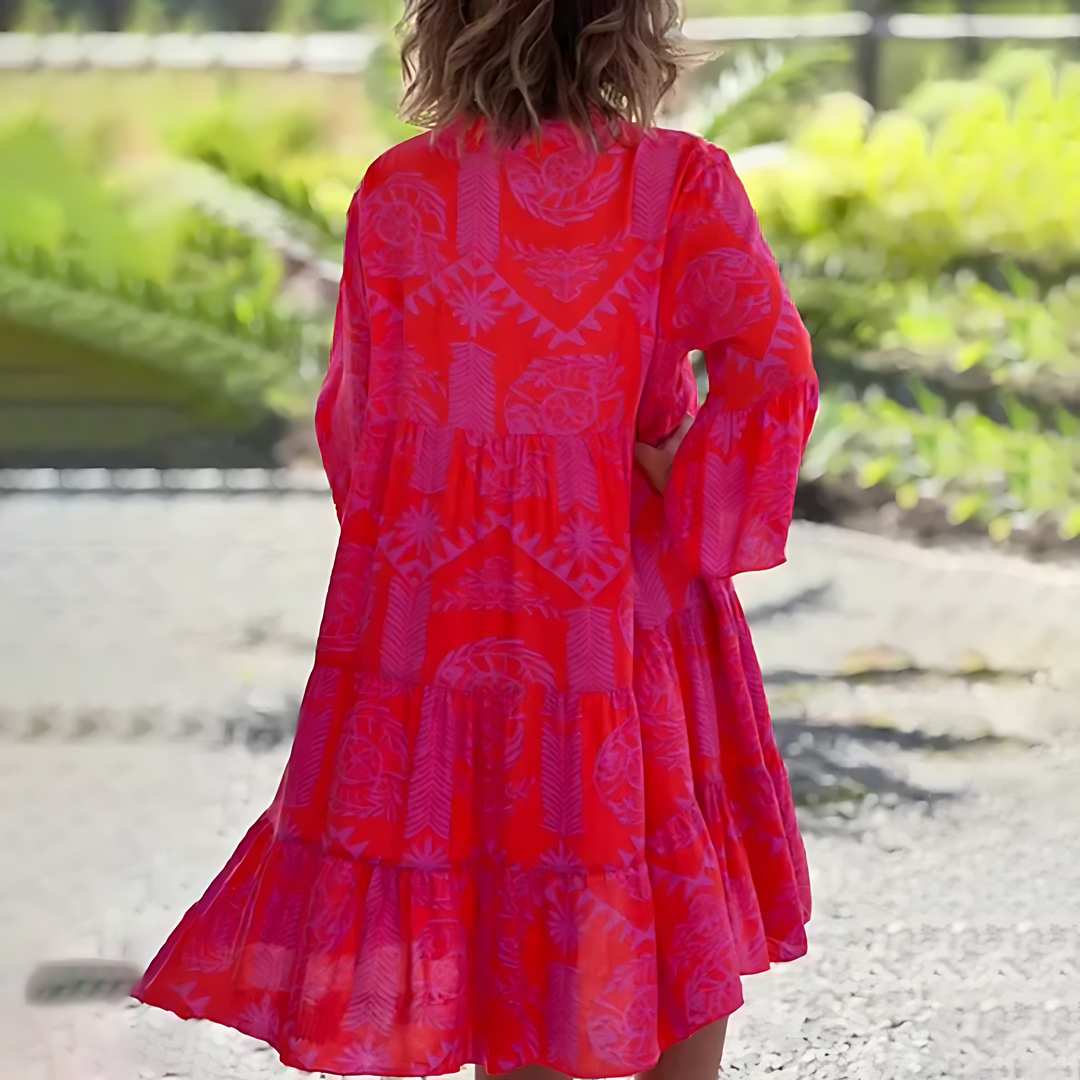 Zia | Women's V Neck Tiered Dress with Bell Sleeves