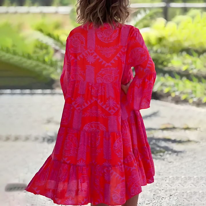 Zia | Women's V Neck Tiered Dress with Bell Sleeves