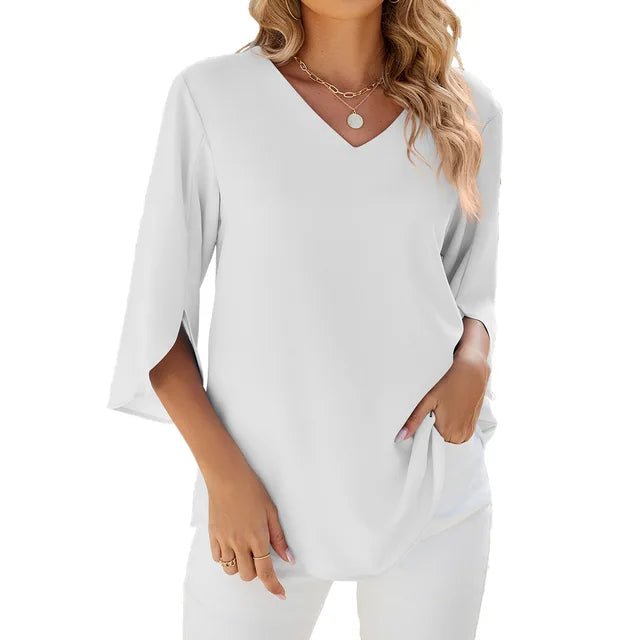 Phoebe | Women's Casual V-Neck 3/4 Sleeve Summer Blouse