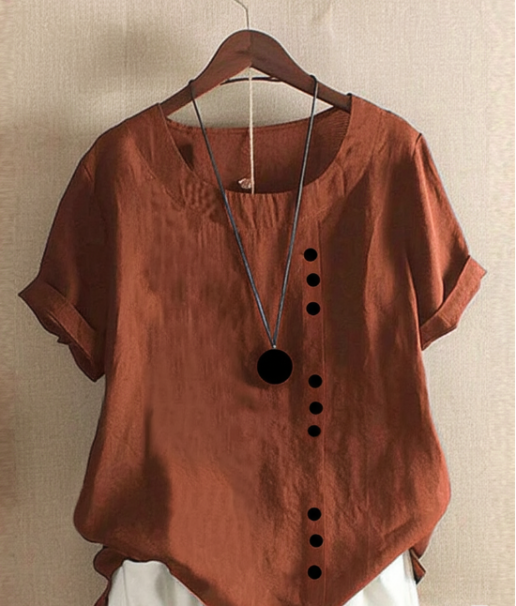 Evelyn | Women's Asymmetrical Hem Short Sleeve Blouse