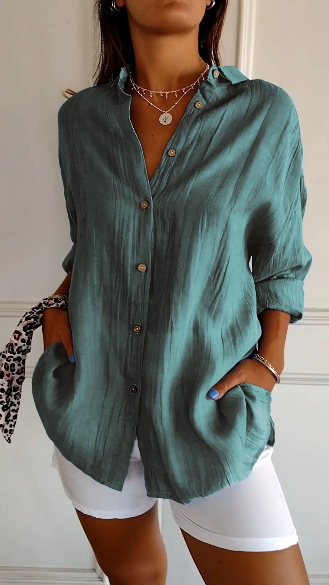 Dakota | Women's Button Down Summer Shirt with Folded Sleeves