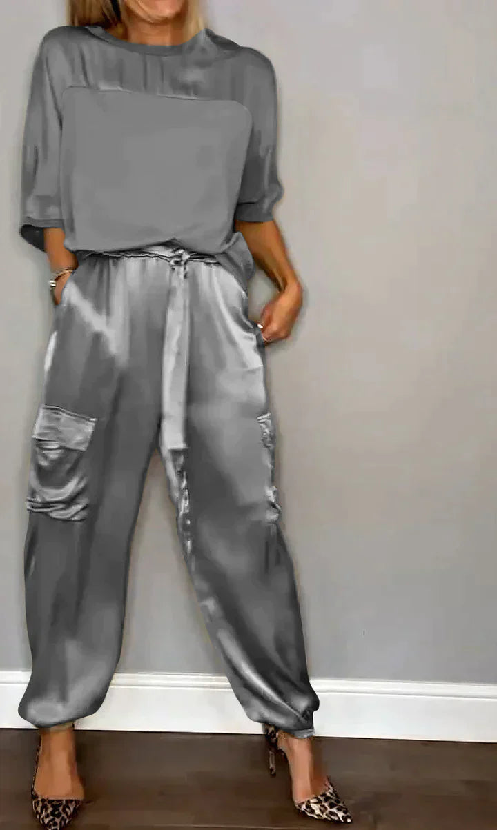 Suzy | Women's Satin Loungewear Set with Jogger Pants
