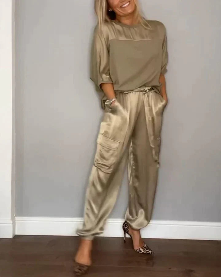 Suzy | Women's Satin Loungewear Set with Jogger Pants