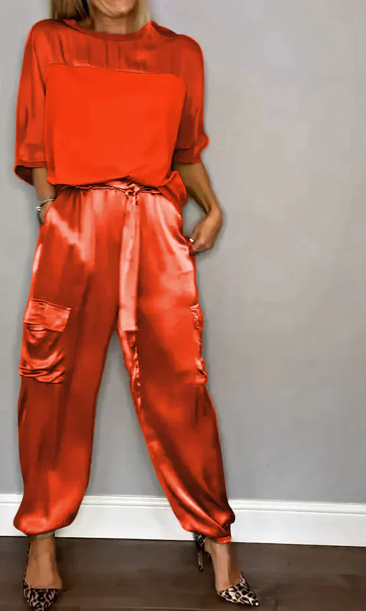 Suzy | Women's Satin Loungewear Set with Jogger Pants