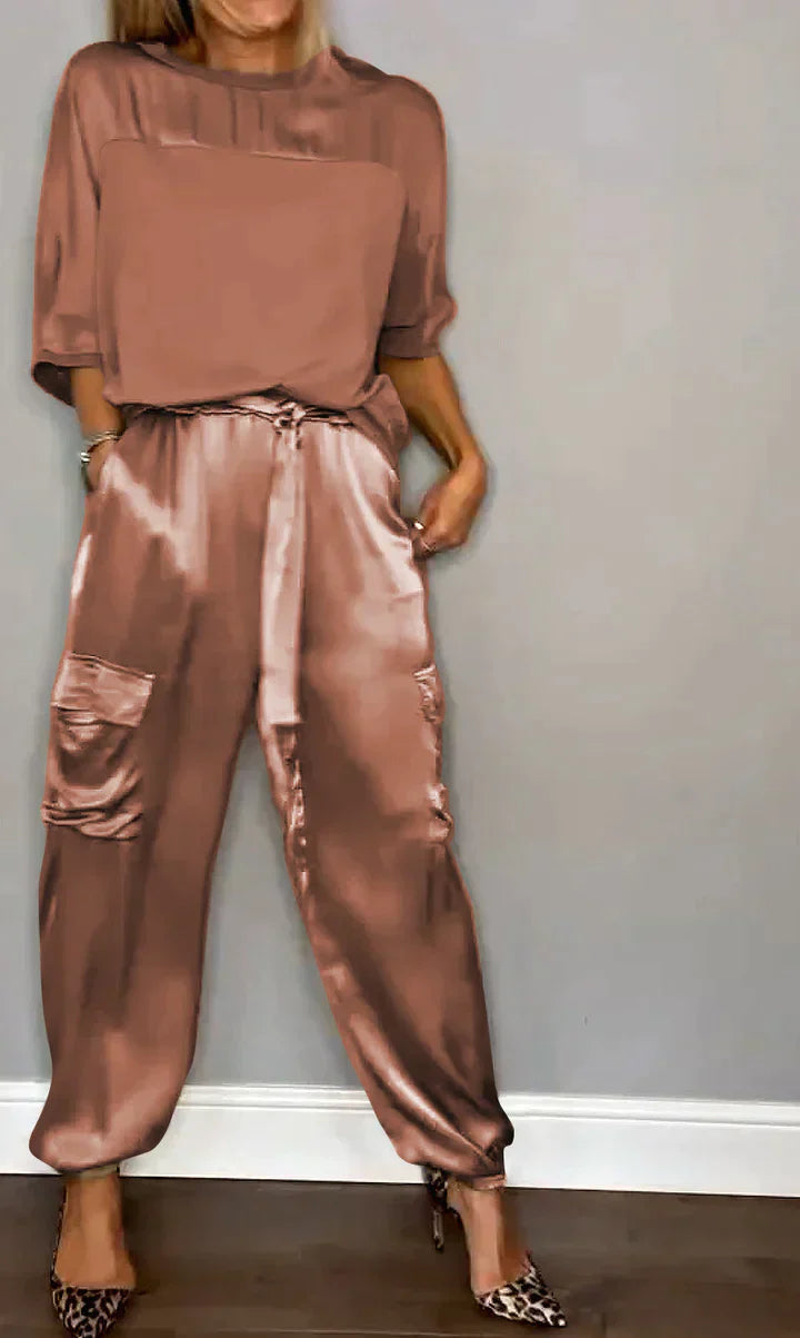 Suzy | Women's Satin Loungewear Set with Jogger Pants