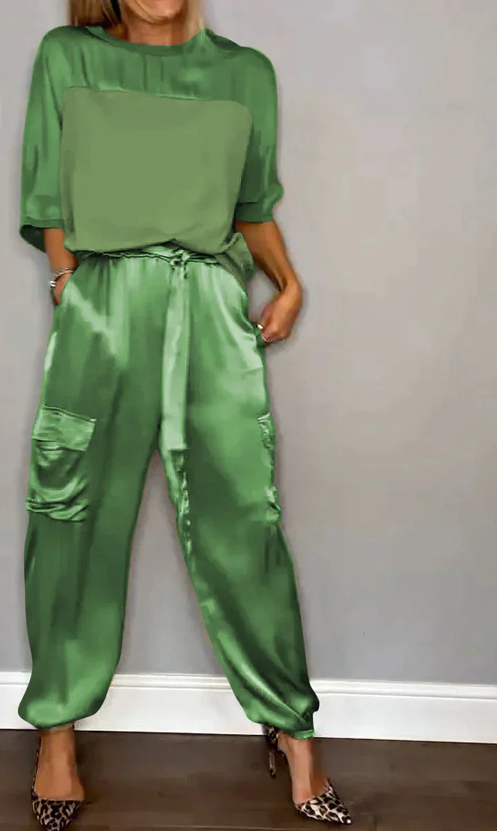 Suzy | Women's Satin Loungewear Set with Jogger Pants