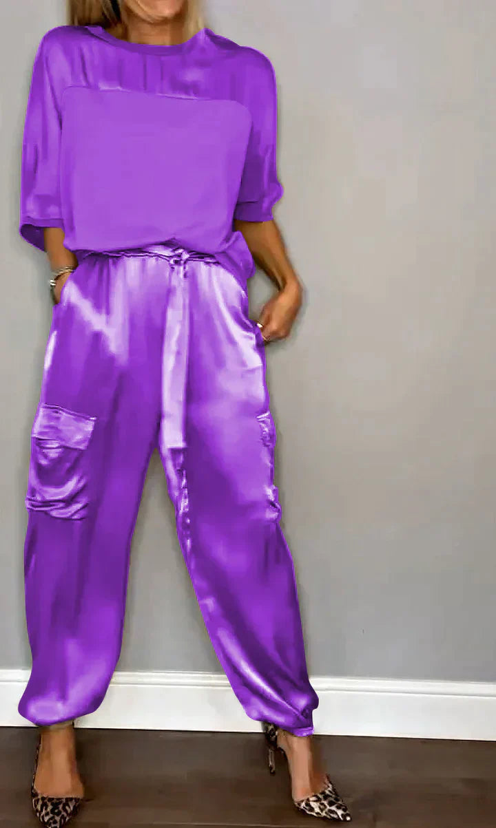 Suzy | Women's Satin Loungewear Set with Jogger Pants