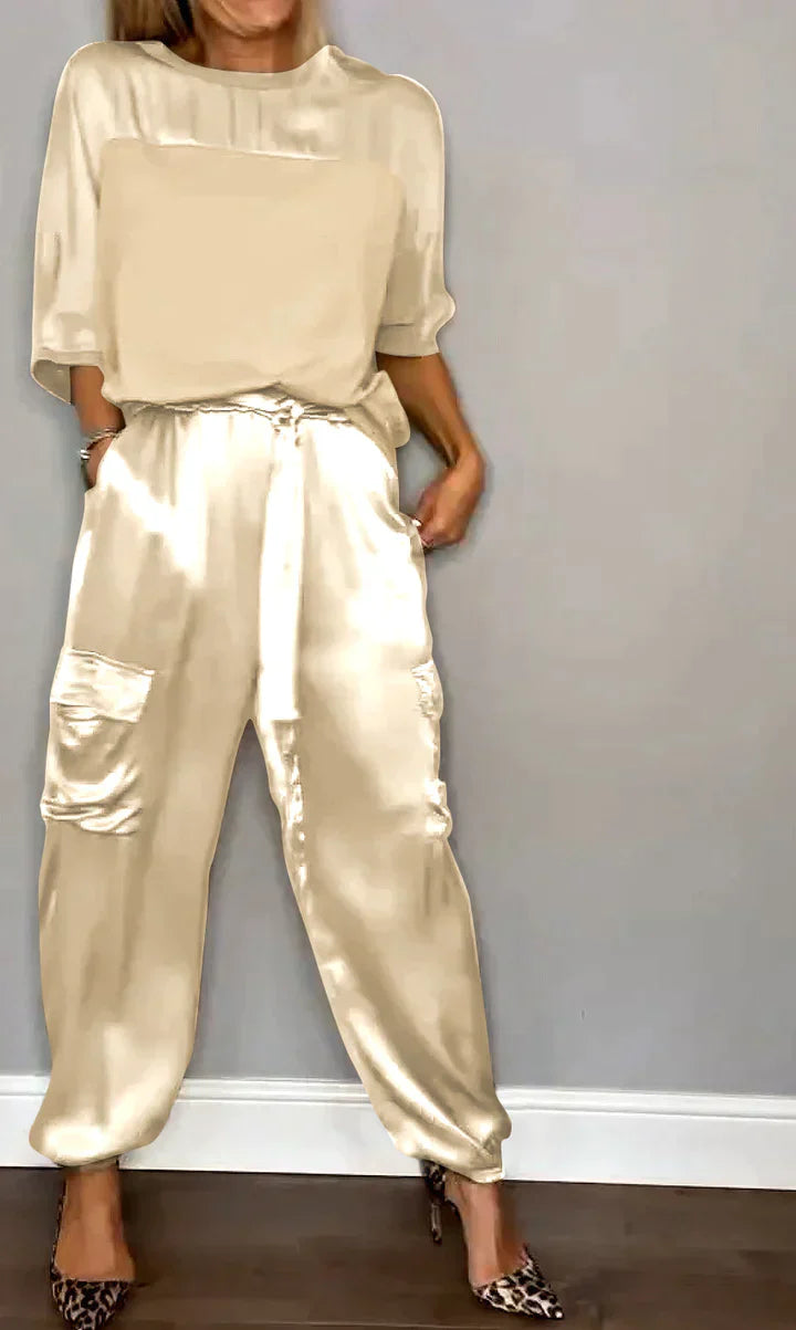 Suzy | Women's Satin Loungewear Set with Jogger Pants