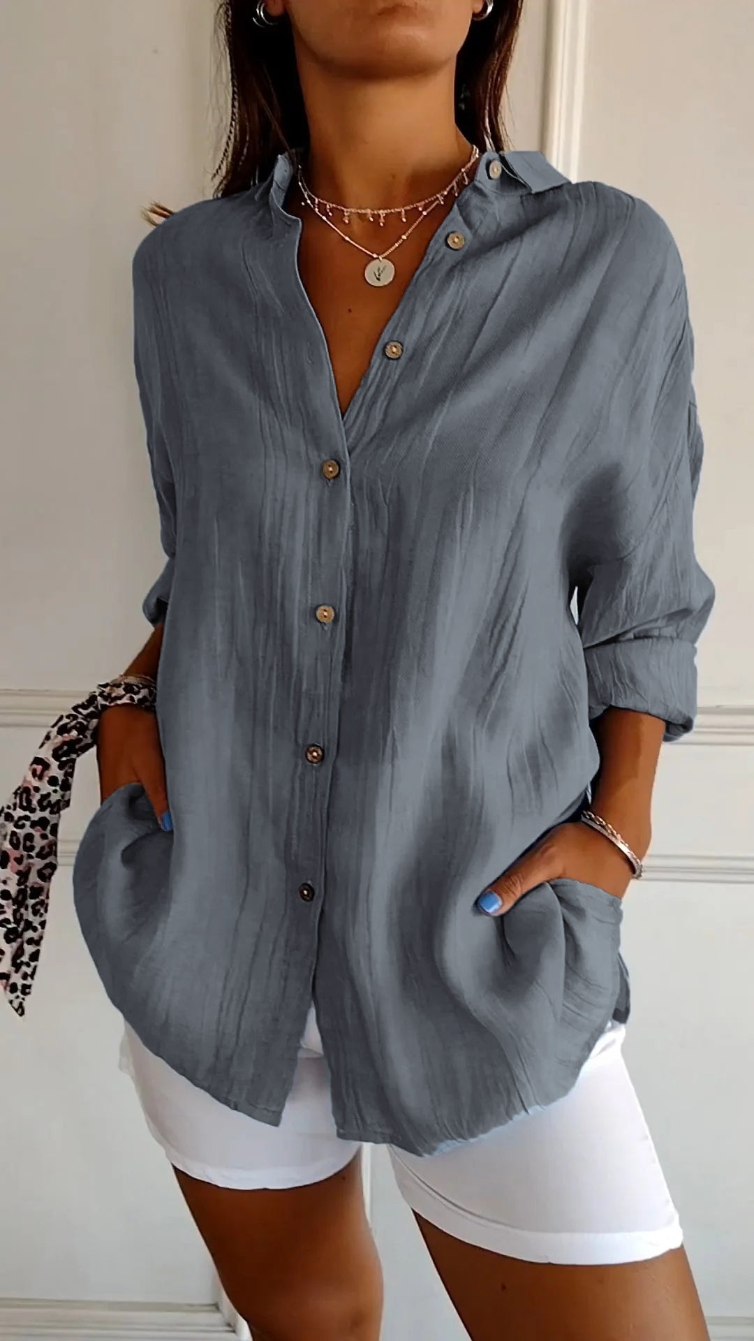 Dakota | Women's Button Down Summer Shirt with Folded Sleeves