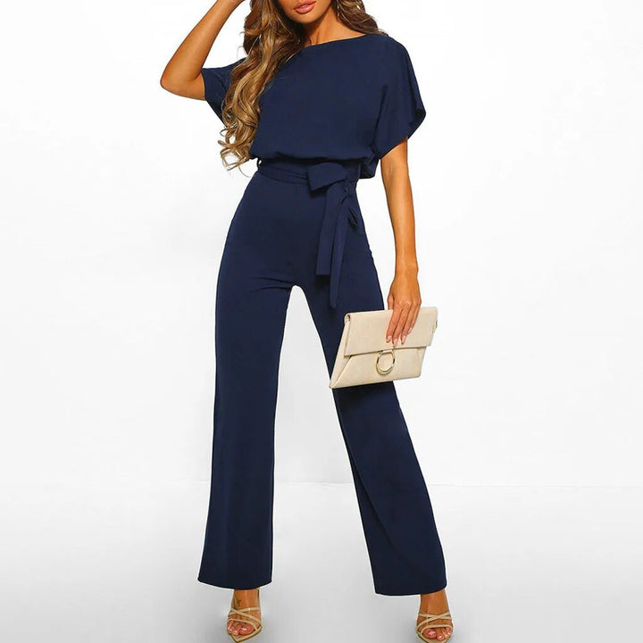 Audrey | Women's Off Shoulder Wide Leg Jumpsuit with Tie Belt