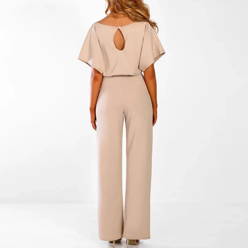 Audrey | Women's Off Shoulder Wide Leg Jumpsuit with Tie Belt