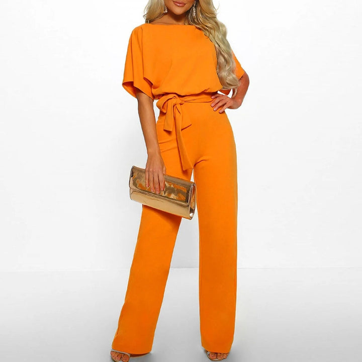 Audrey | Women's Off Shoulder Wide Leg Jumpsuit with Tie Belt