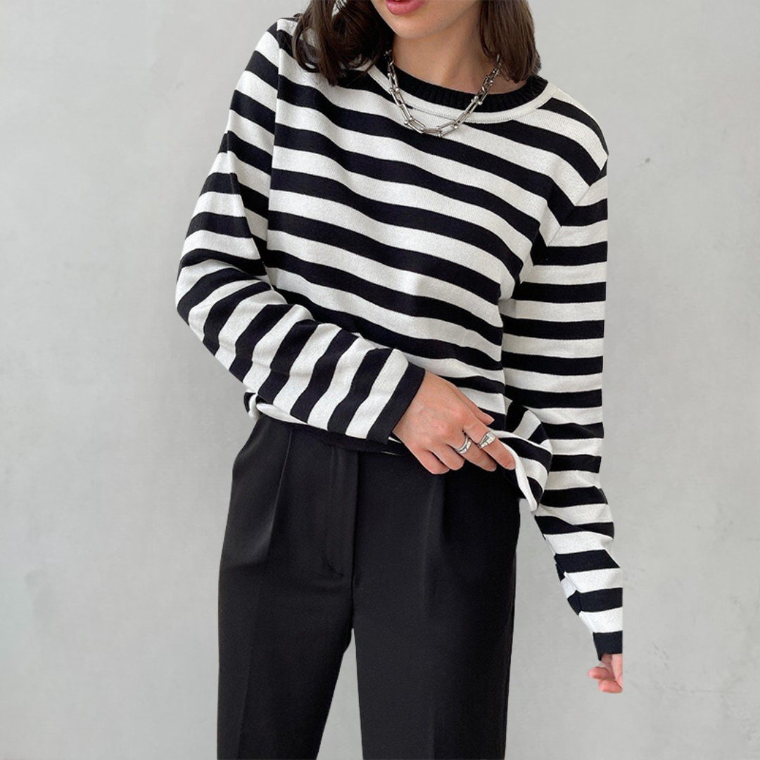 Thea | Women's Long Sleeves Crew Neck Striped Knit Top
