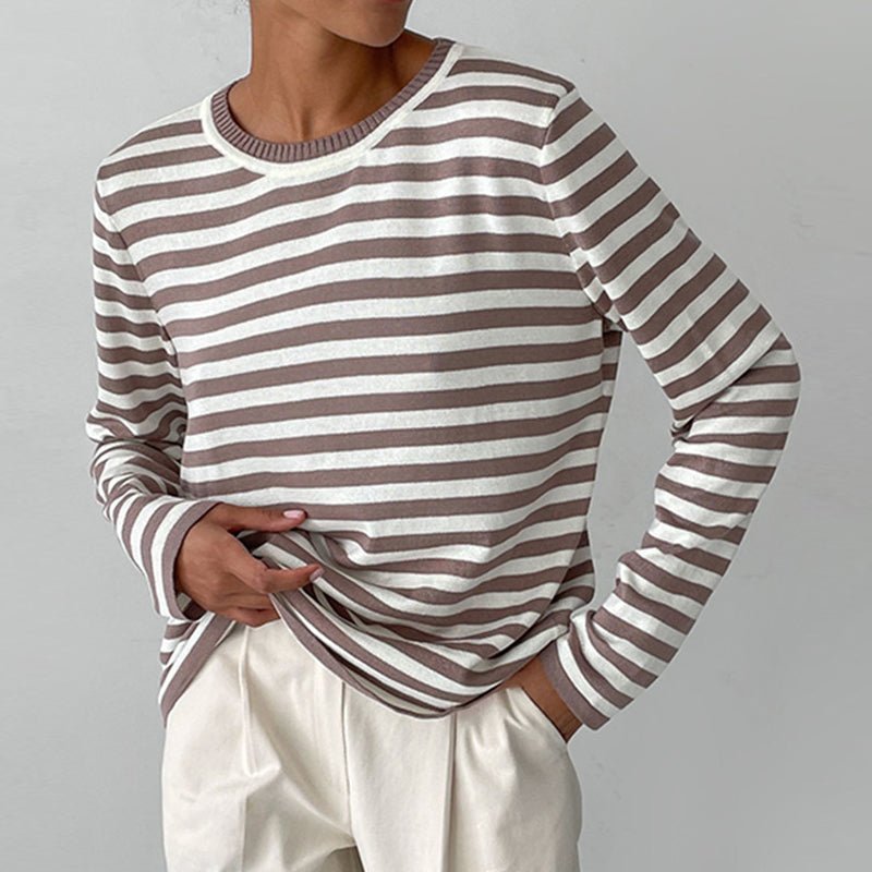 Thea | Women's Long Sleeves Crew Neck Striped Knit Top