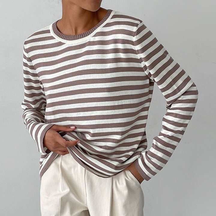 Thea | Women's Long Sleeves Crew Neck Striped Knit Top