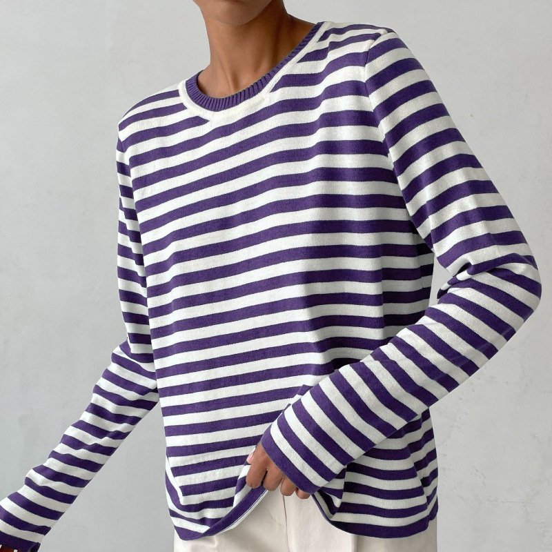Thea | Women's Long Sleeves Crew Neck Striped Knit Top
